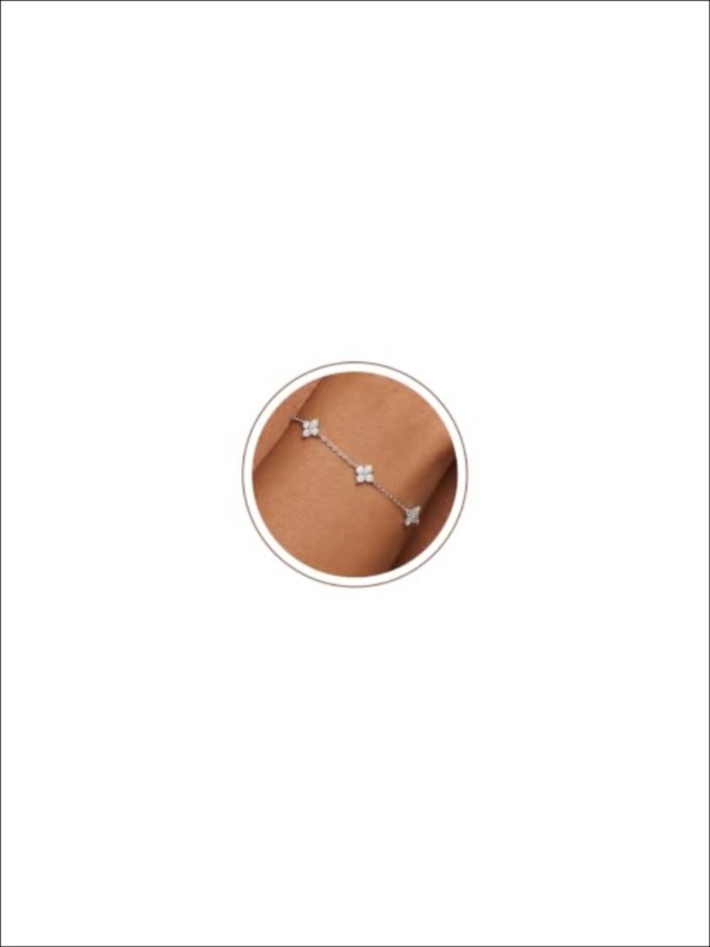 Flower Bracelet with Sparkling Round Zirconia Stones, Brass Link Chain